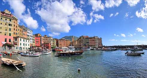 Camogli Camogli - Liguria - Italy - Ligurian Sea - Riviera - Port - Boat - Yacht - Gulf - Colorful - Summer - Beach - Outlook -...